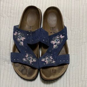 Birkenstock Women’s Betula Suede Blue Slide Embroidered Upper Sandals 9